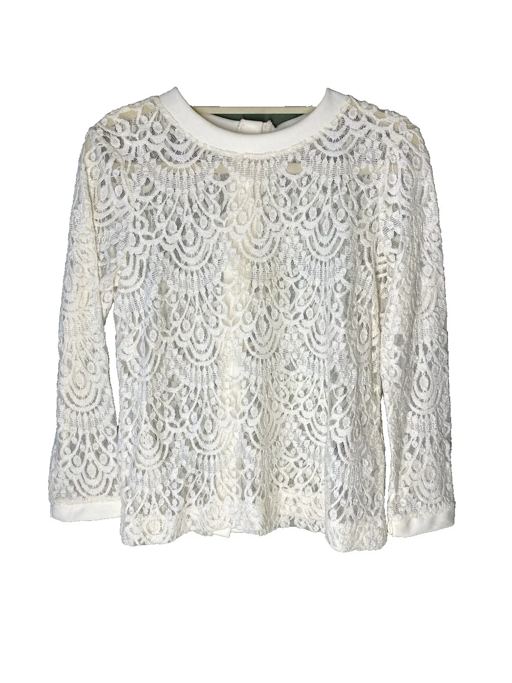 Banana Republic Shirt Womens Medium Ivory Lace Button Back Long Sleeve Sheer Top